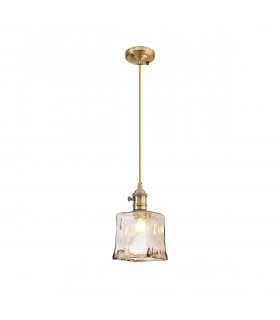 Leyden Switched Ceiling Pendant 1.5m E27 Antique Brass Golden Brown Braided Cable Brown Square Glass-1