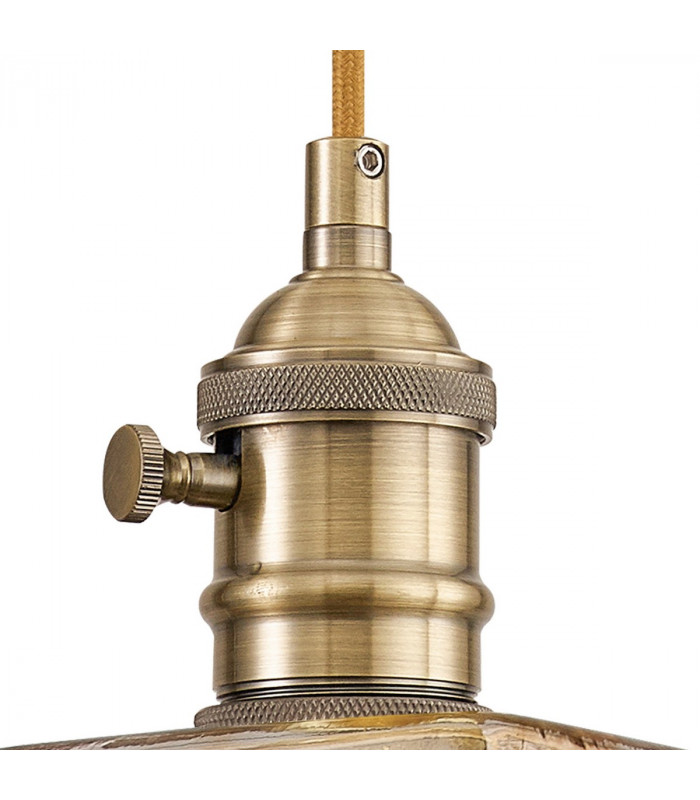 Leyden Switched Ceiling Pendant 1.5m E27 Antique Brass Golden Brown Braided Cable Brown Square Glass-6