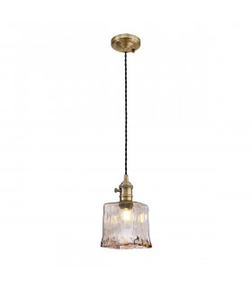 Leyden Switched Ceiling Pendant 1.5m E27 Antique Brass Black Twisted Cable Brown Square Glass-1
