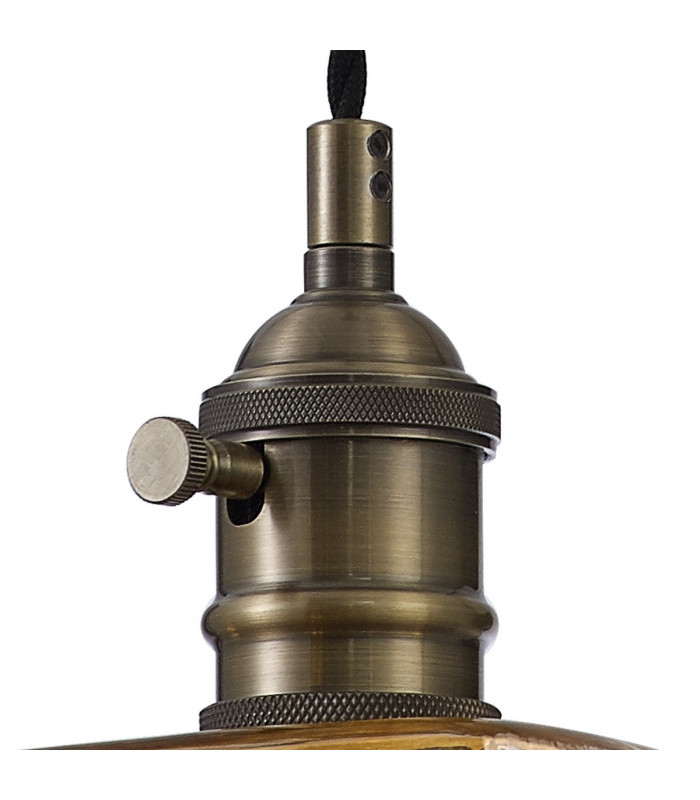 Leyden Switched Ceiling Pendant 1.5m E27 Antique Brass Black Twisted Cable Brown Square Glass-6