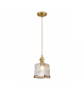Leyden Switched Ceiling Pendant 1.5m E27 Brass Pale Gold Twisted Cable Brown Square Glass-1