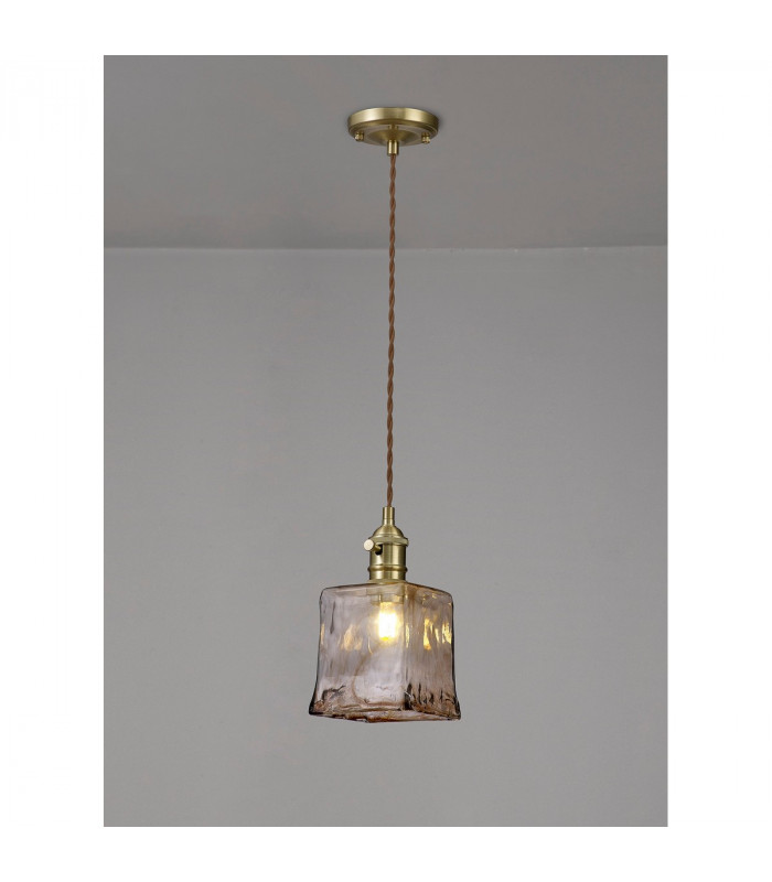 Leyden Switched Ceiling Pendant 1.5m E27 Brass Pale Gold Twisted Cable Brown Square Glass-3