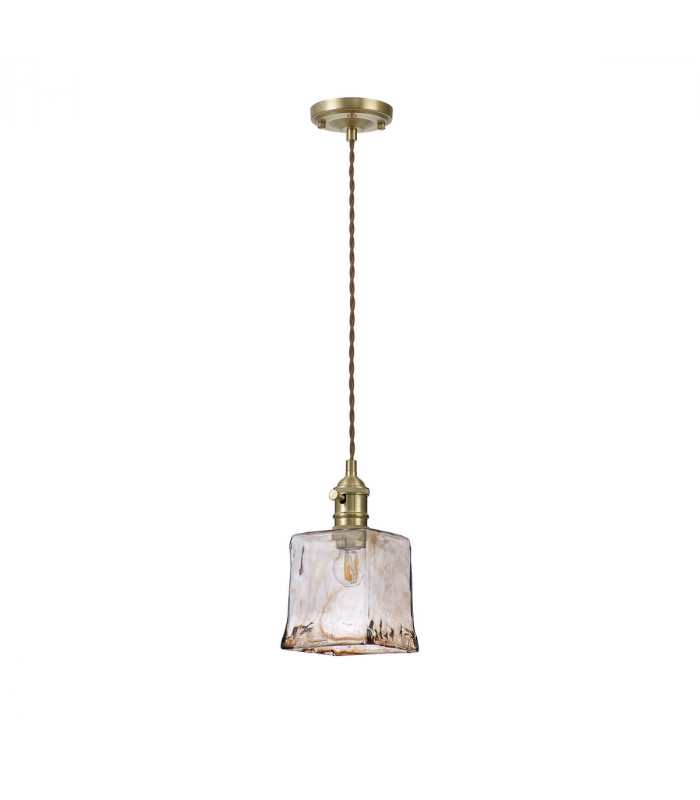 Leyden Switched Ceiling Pendant 1.5m E27 Brass Pale Gold Twisted Cable Brown Square Glass-4