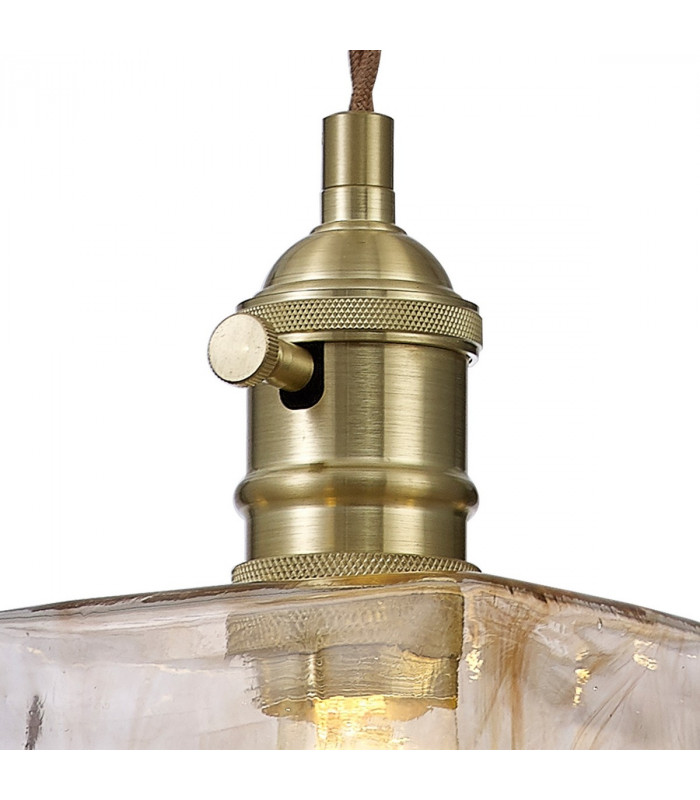 Leyden Switched Ceiling Pendant 1.5m E27 Brass Pale Gold Twisted Cable Brown Square Glass-6