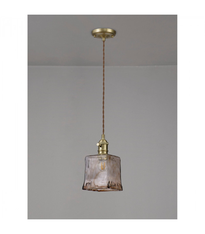 Leyden Switched Ceiling Pendant 1.5m E27 Brass Pale Gold Twisted Cable Brown Square Glass-8