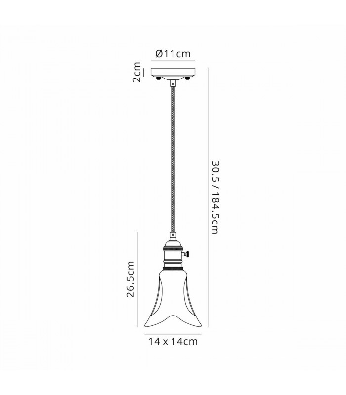 Leyden Switched Ceiling Pendant 1.5m E27 Antique Brass Golden Brown Braided Cable Brown Flower Glass-2