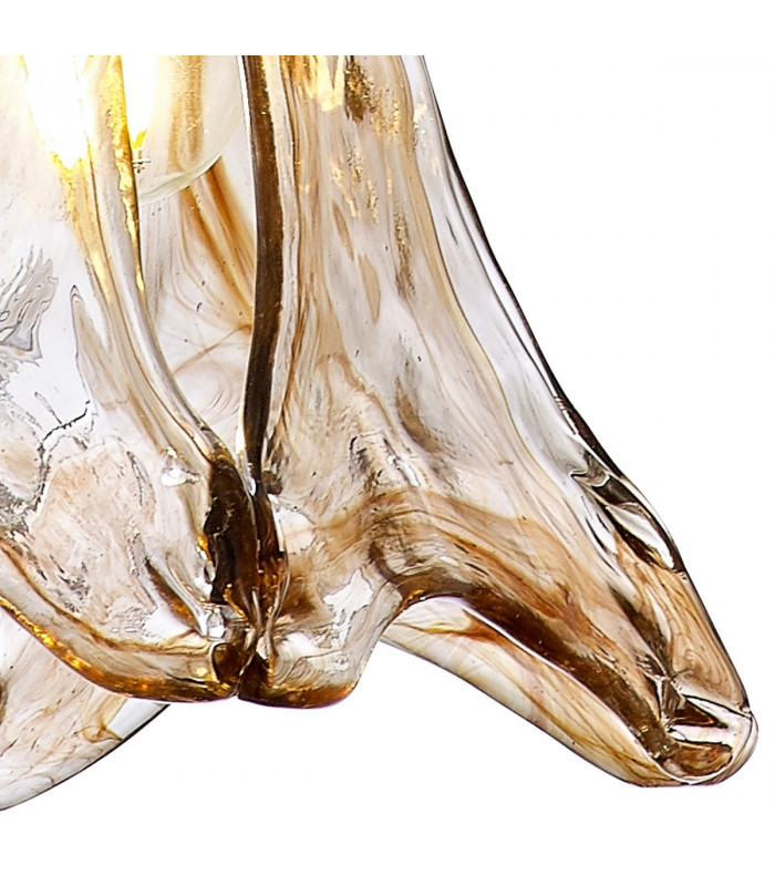 Leyden Switched Ceiling Pendant 1.5m E27 Antique Brass Golden Brown Braided Cable Brown Flower Glass-7