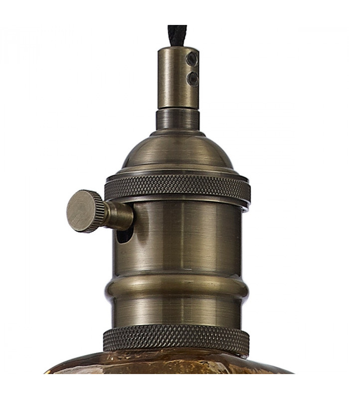 Leyden Switched Ceiling Pendant 1.5m E27 Antique Brass Black Twisted Cable Brown Flower Glass-6