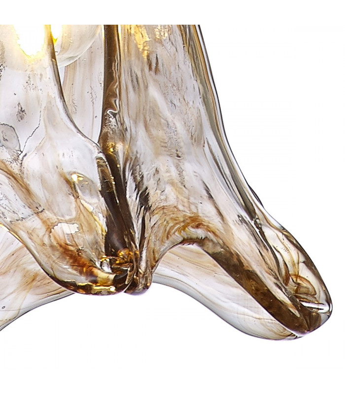 Leyden Switched Ceiling Pendant 1.5m E27 Antique Brass Black Twisted Cable Brown Flower Glass-7