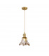 Leyden Switched Ceiling Pendant 1.5m E27 Brass Pale Gold Twisted Cable Brown Flower Glass-1
