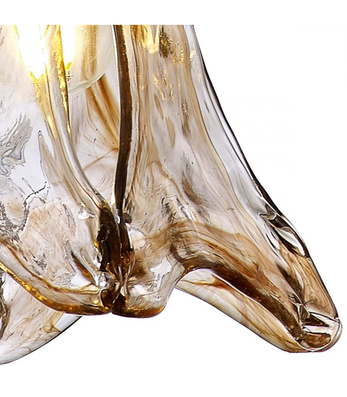 Leyden Switched Ceiling Pendant 1.5m E27 Brass Pale Gold Twisted Cable Brown Flower Glass-7