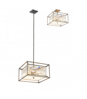Argyle Fixed Ceiling Pendant Semi Ceiling Lamp 4 Light E14 Pewter Clear Grain Glass-1