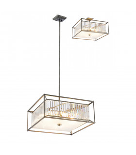 Argyle Fixed Ceiling Pendant Semi Ceiling Lamp 6 Light E14 Pewter Clear Grain Glass-1