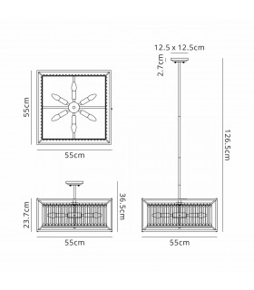 Argyle Fixed Ceiling Pendant Semi Ceiling Lamp 6 Light E14 Pewter Clear Grain Glass-2