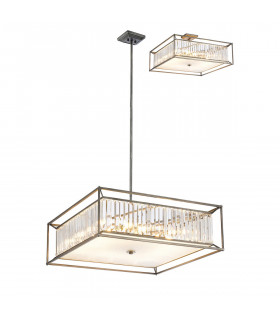 Argyle Fixed Ceiling Pendant Semi Ceiling Lamp 12 Light E14 Pewter Clear Grain Glass-1