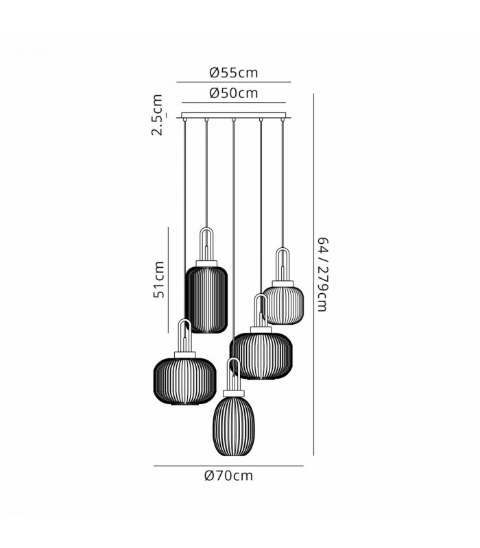 Yorktown 2.5m 5 Light Round With Multiple Shades & Colours 5 Light E27 Matt Black-2
