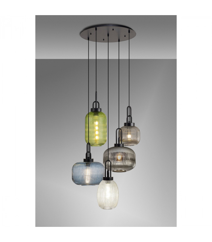 Yorktown 2.5m 5 Light Round With Multiple Shades & Colours 5 Light E27 Matt Black-3