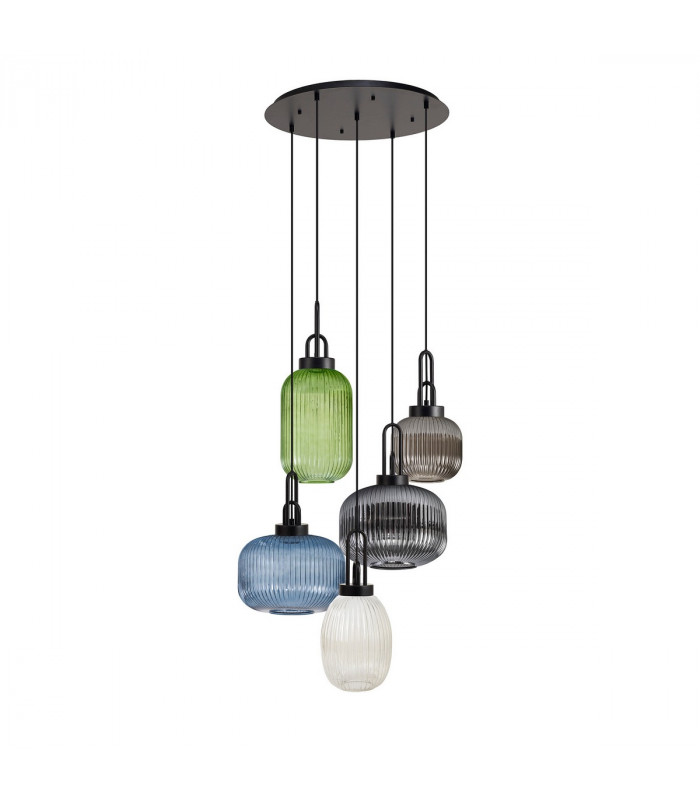 Yorktown 2.5m 5 Light Round With Multiple Shades & Colours 5 Light E27 Matt Black-4