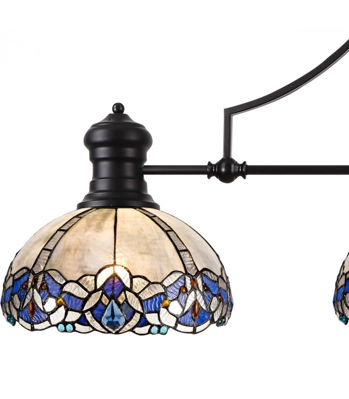 Worcester 3 Light Linear Ceiling Pendant E27 With 30cm Tiffany Shade Matt Black Blue Clear Crystal-9