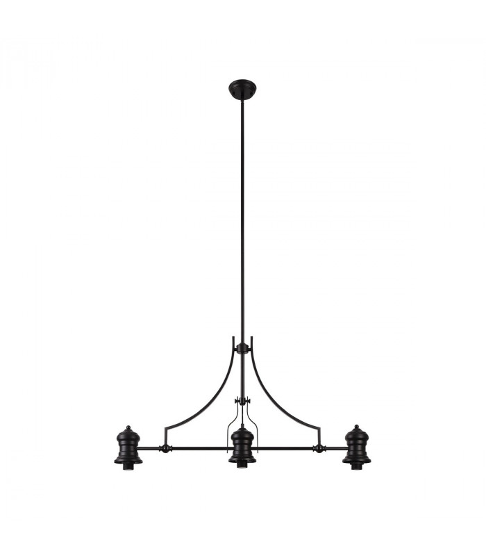 Worcester 3 Light Linear Ceiling Pendant E27 With 30cm Tiffany Shade Matt Black Blue Clear Crystal-10