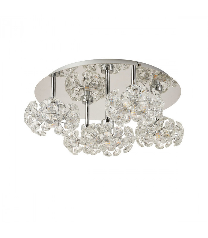 Salisbury Round 5 Light G9 Flush Light With Polished Chrome And Crystal Shade-8