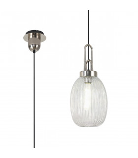 Yorktown Ceiling Pendant E27 With 20cm Almond Ribbed Glass Clear Polished Nickel Matt Black-1
