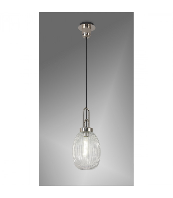 Yorktown Ceiling Pendant E27 With 20cm Almond Ribbed Glass Clear Polished Nickel Matt Black-3