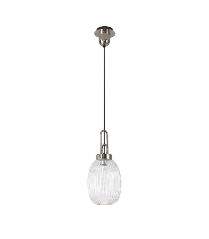Yorktown Ceiling Pendant E27 With 20cm Almond Ribbed Glass Clear Polished Nickel Matt Black-4