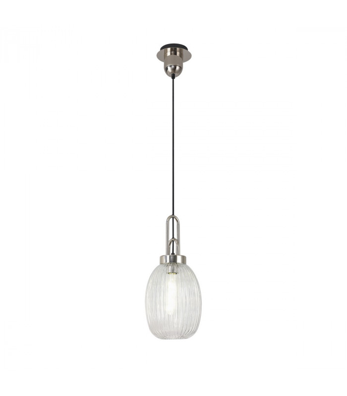 Yorktown Ceiling Pendant E27 With 20cm Almond Ribbed Glass Clear Polished Nickel Matt Black-5