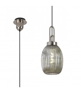 Yorktown Ceiling Pendant E27 With 20cm Almond Ribbed Glass Smoked Polished Nickel Matt Black-1