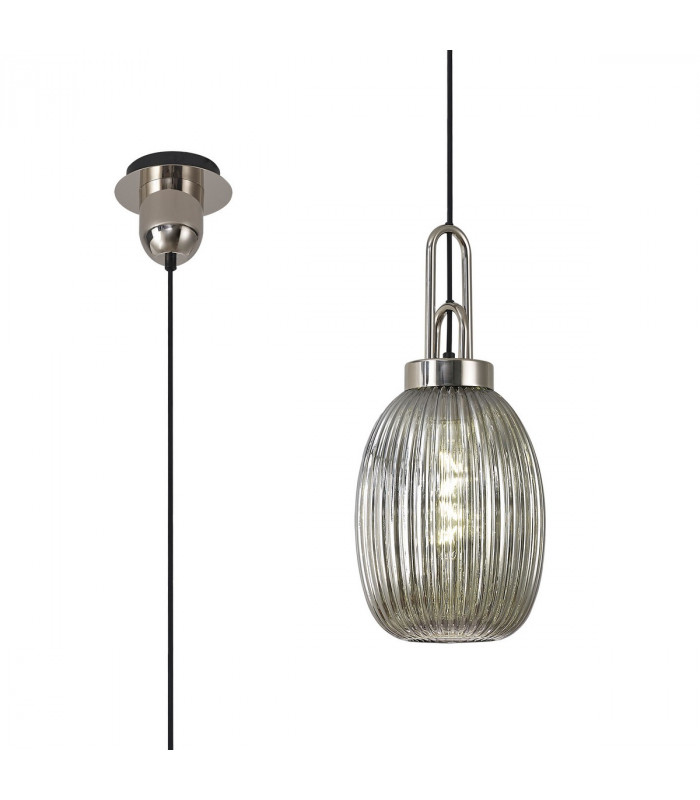 Yorktown Ceiling Pendant E27 With 20cm Almond Ribbed Glass Smoked Polished Nickel Matt Black-1
