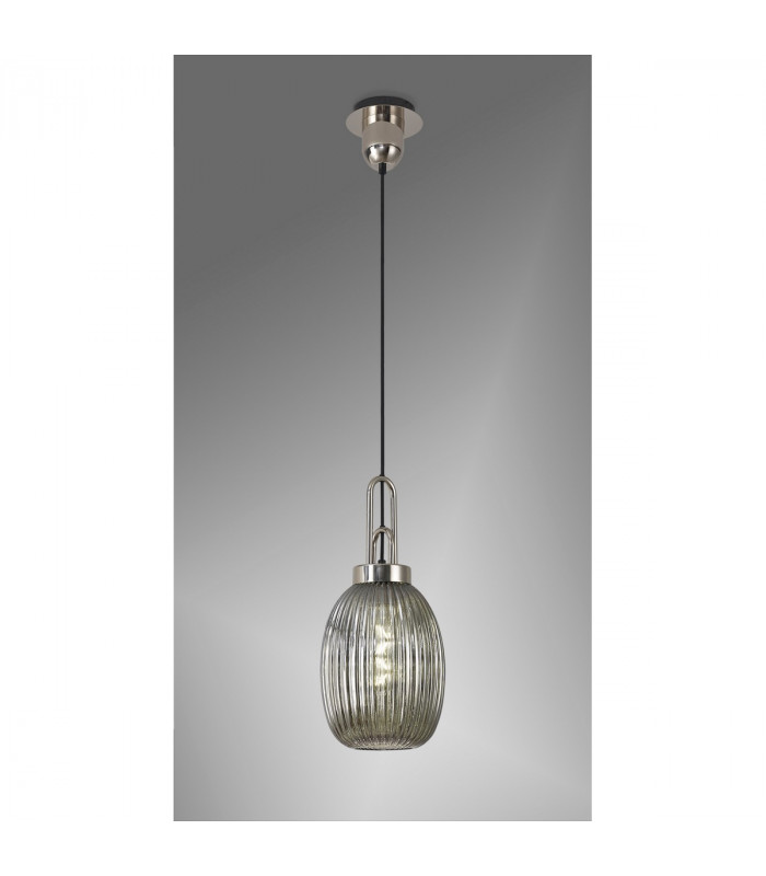 Yorktown Ceiling Pendant E27 With 20cm Almond Ribbed Glass Smoked Polished Nickel Matt Black-3