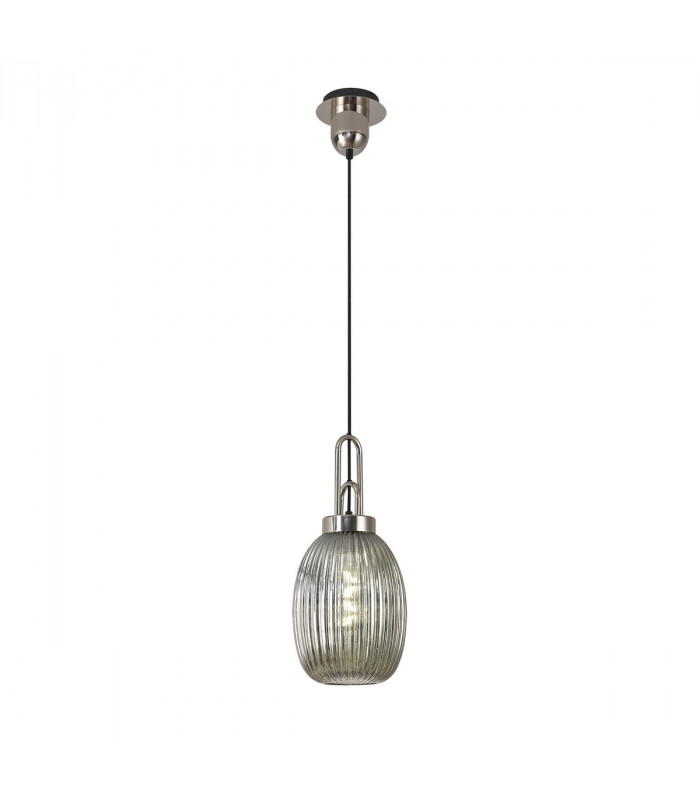 Yorktown Ceiling Pendant E27 With 20cm Almond Ribbed Glass Smoked Polished Nickel Matt Black-5