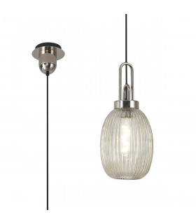 Yorktown Ceiling Pendant E27 With 20cm Almond Ribbed Glass Champagne Polished Nickel Matt Black-1