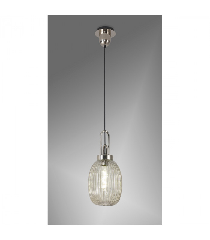 Yorktown Ceiling Pendant E27 With 20cm Almond Ribbed Glass Champagne Polished Nickel Matt Black-3