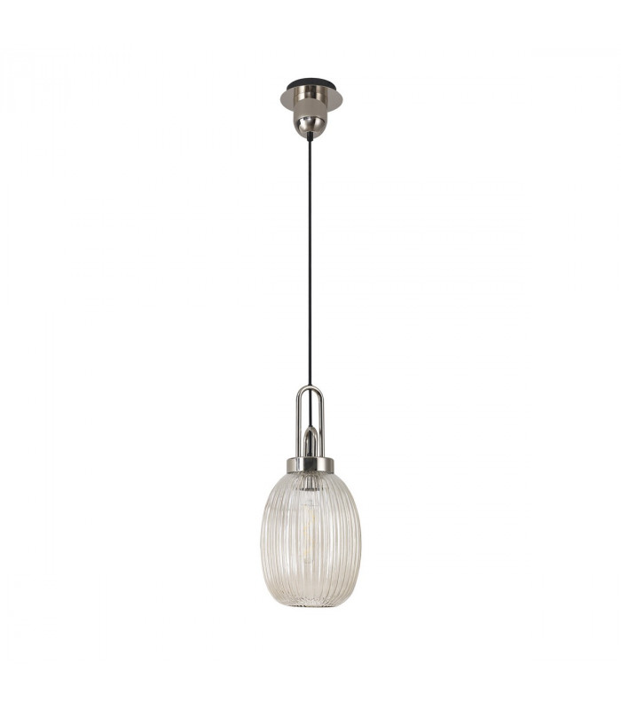 Yorktown Ceiling Pendant E27 With 20cm Almond Ribbed Glass Champagne Polished Nickel Matt Black-4