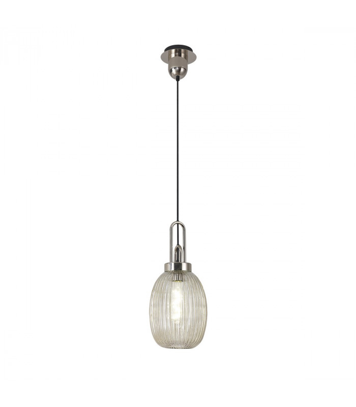 Yorktown Ceiling Pendant E27 With 20cm Almond Ribbed Glass Champagne Polished Nickel Matt Black-5