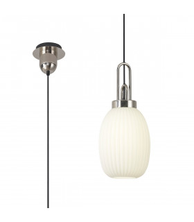 Yorktown Ceiling Pendant E27 With 20cm Almond Ribbed Glass Opal Polished Nickel Matt Black-1