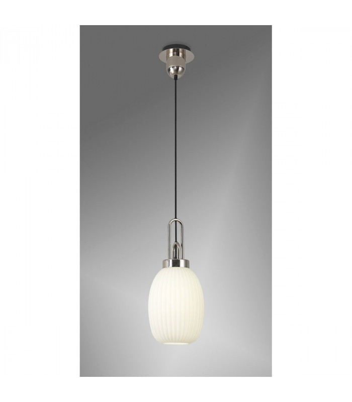 Yorktown Ceiling Pendant E27 With 20cm Almond Ribbed Glass Opal Polished Nickel Matt Black-3