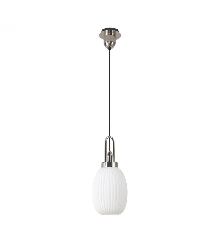 Yorktown Ceiling Pendant E27 With 20cm Almond Ribbed Glass Opal Polished Nickel Matt Black-4