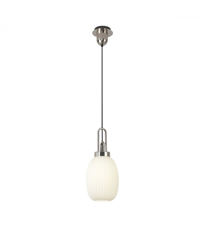 Yorktown Ceiling Pendant E27 With 20cm Almond Ribbed Glass Opal Polished Nickel Matt Black-5