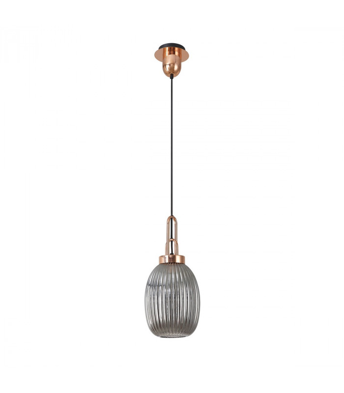 Yorktown Ceiling Pendant E27 With 20cm Almond Ribbed Glass Smoked Copper Matt Black-4
