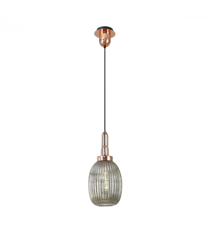 Yorktown Ceiling Pendant E27 With 20cm Almond Ribbed Glass Smoked Copper Matt Black-5