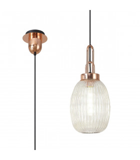 Yorktown Ceiling Pendant E27 With 20cm Almond Ribbed Glass Champagne Copper Matt Black-1