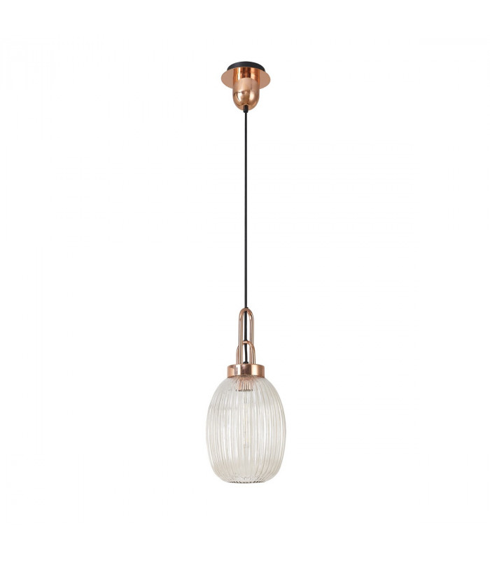 Yorktown Ceiling Pendant E27 With 20cm Almond Ribbed Glass Champagne Copper Matt Black-4