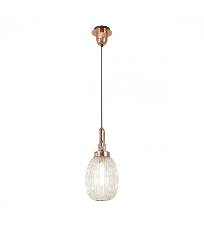 Yorktown Ceiling Pendant E27 With 20cm Almond Ribbed Glass Champagne Copper Matt Black-5
