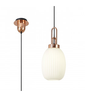Yorktown Ceiling Pendant E27 With 20cm Almond Ribbed Glass Opal Copper Matt Black-1