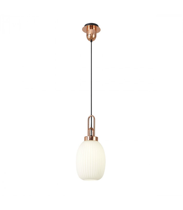 Yorktown Ceiling Pendant E27 With 20cm Almond Ribbed Glass Opal Copper Matt Black-5