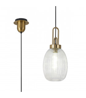 Yorktown Ceiling Pendant E27 With 20cm Almond Ribbed Glass Clear Brass Gold Matt Black-1