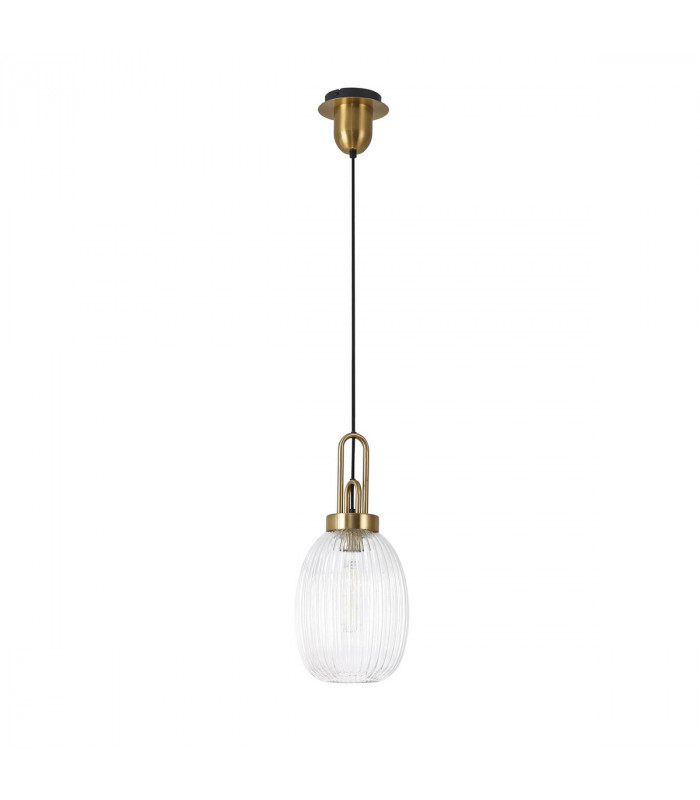 Yorktown Ceiling Pendant E27 With 20cm Almond Ribbed Glass Clear Brass Gold Matt Black-4